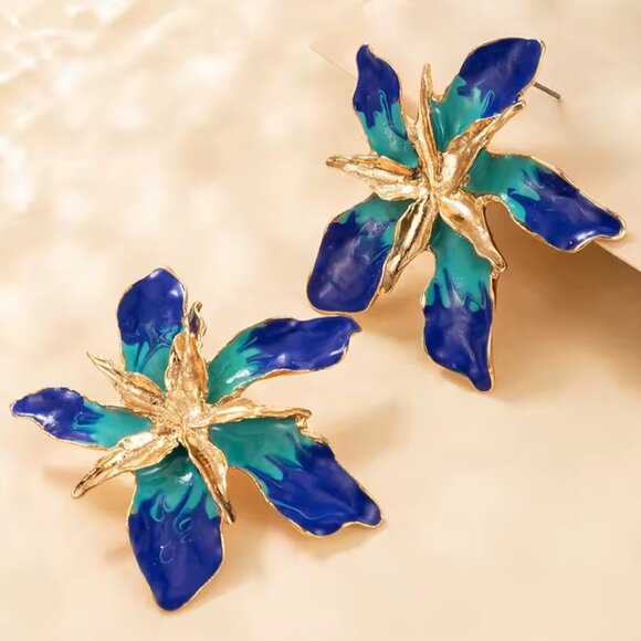 Fashion Geometric Metal Multi  Flowers Women Stud Earrings - Picture 3 of 5